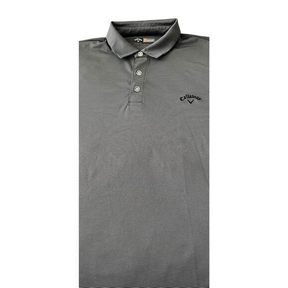 CALLAWAY OPTI-DRI SHORT SLV, PULL-OVER  POLO, MENS, XL, LGT/DARK GREY PINSTRIPES - Picture 7 of 10